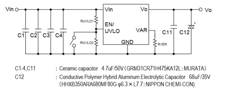 Application Circuit Diagram - Murata Electronics MYSGK02506BRSR Solid Block DC-DC Power Converter